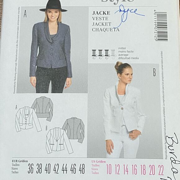Burda #7212 Sewing Pattern Fitted Blazer Jacket US size 10-22 - Picture 1 of 6